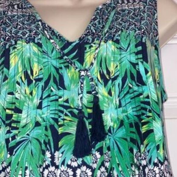 OLD NAVY Tropical Floral Dress  Sleeveless White Green Blue Yellow Womens Large - Picture 11 of 14